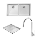 Abey FRA400DT15 Alfresco 400 Double Bowl Sink with Drain Tray and KTA037-316-BR Kitchen Mixer