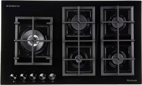 Goldline GLAICA9053-D 90cm Wide Black Glass Gas Cooktop
