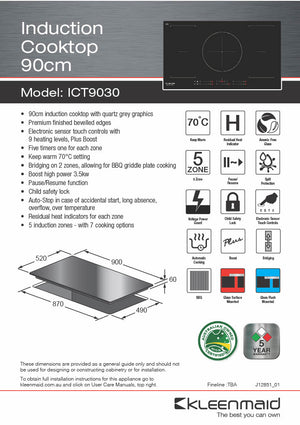 Kleenmaid ICT9030 90cm Induction Cooktop