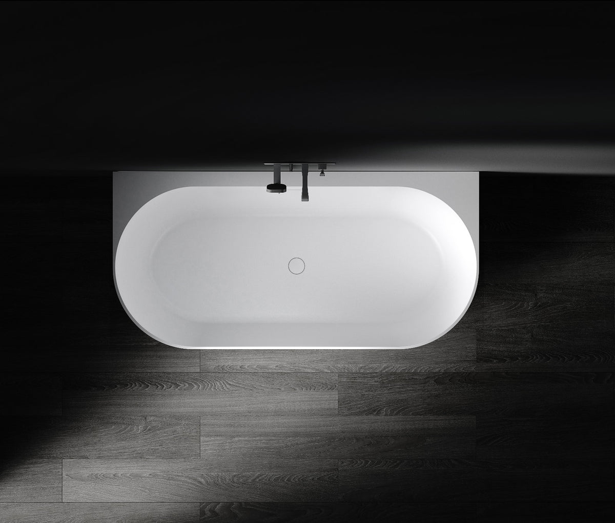 Kaskade Eleni VX105 170cm back-to-wall stone bath top view