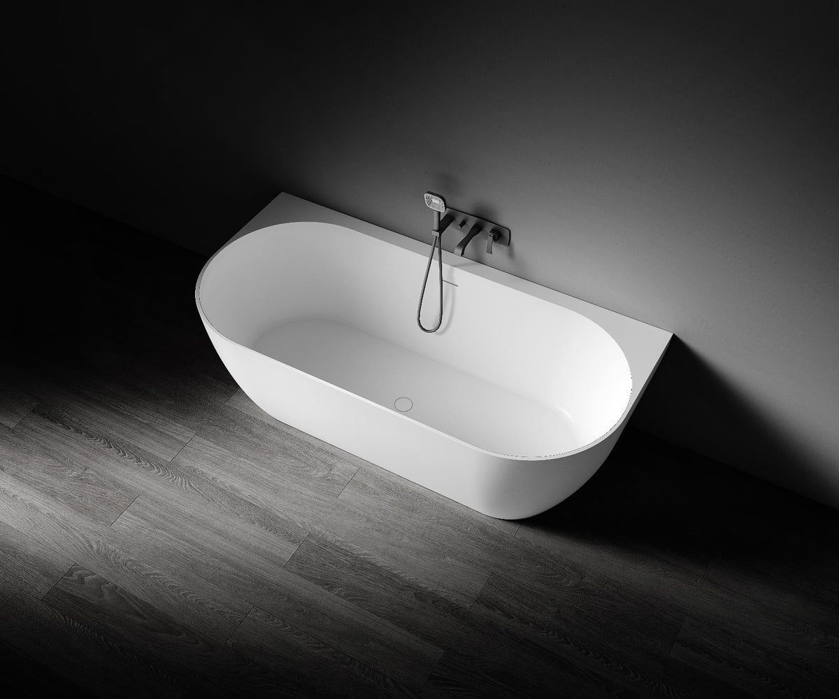 Kaskade Eleni VX105 170cm back-to-wall stone bath angled view