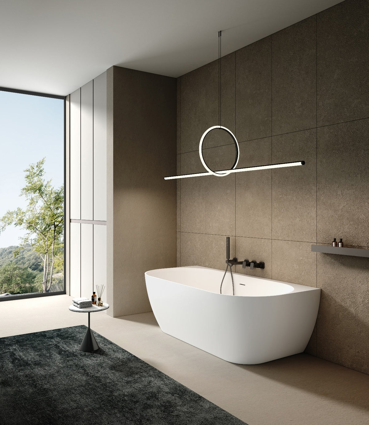 Kaskade Eleni VX105 170cm back-to-wall stone bath lifestyle setting