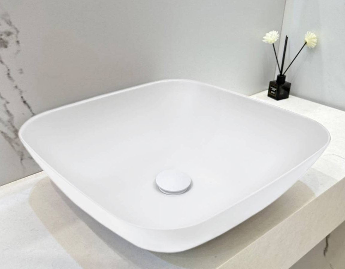Kaskade VXA23-SQ400MW oval benchtop stone basin in Matte White