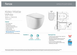 Fienza K002376MW Koko Matte White Wall-Faced Toilet Suite