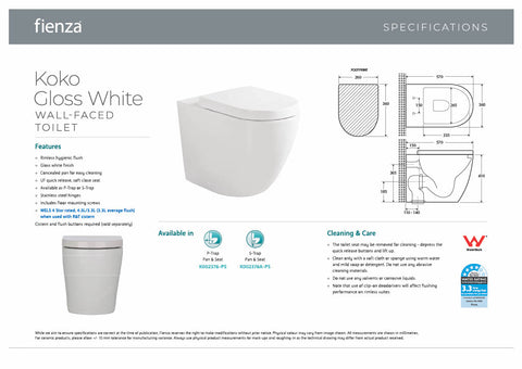 Fienza K002376 Koko Gloss White Wall-Faced Toilet Suite
