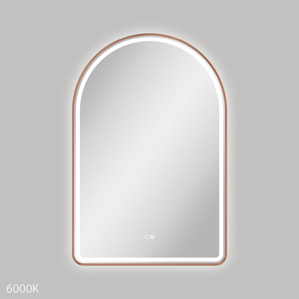 Fienza Valentina LED Framed Arched Mirror 600 x 900mm - Brushed Copper