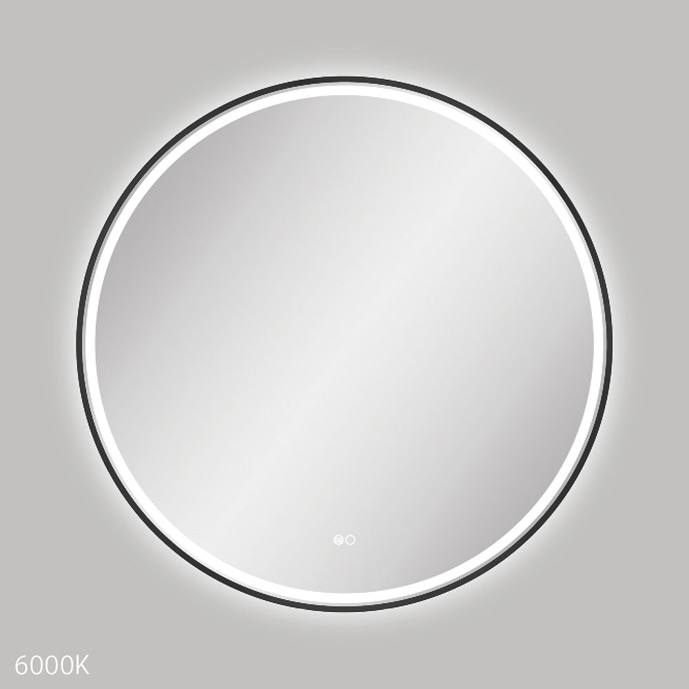 Fienza Reba LED Framed Round Mirror 900mm - Matte Black