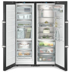 Liebherr XRFbsh 5265 BlackSteel side-by-side fridge-freezer with refrigerator door open
