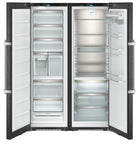 Liebherr XRFbsh 5265 BlackSteel side-by-side fridge-freezer with freezer door open