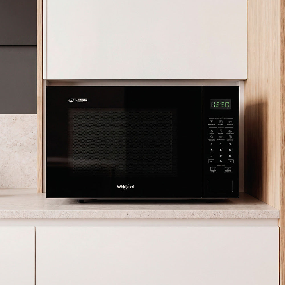 Whirlpool MWP301IFBA 30L Flatbed Microwave Oven in Black - lifestyle