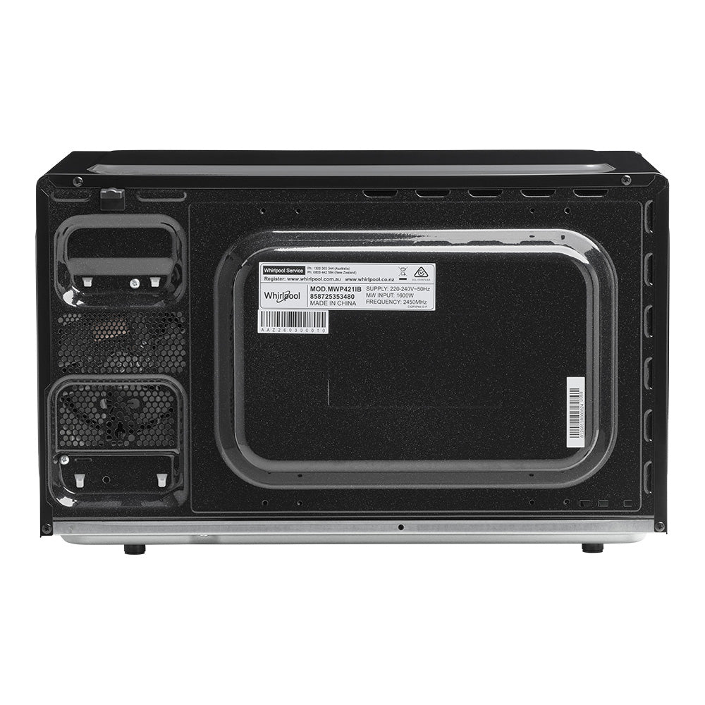 Whirlpool MWP421IB black microwave detail view