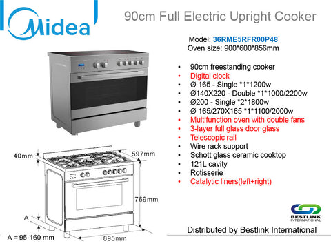 Midea 36RME5RFR00P48 90cm Electric Upright Cooker