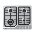 Midea MCG601SS 60cm Stainless Steel Gas Cooktop with four burners and cast iron pan supports