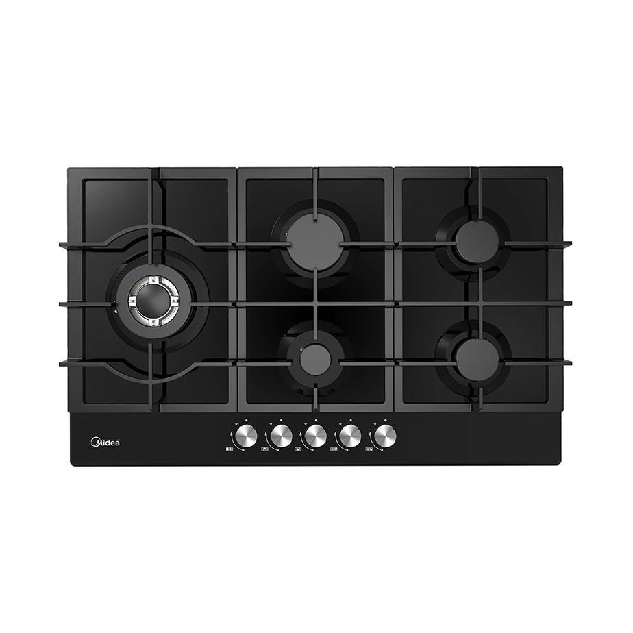 Midea MCG90GBL 90cm black glass gas cooktop - top view