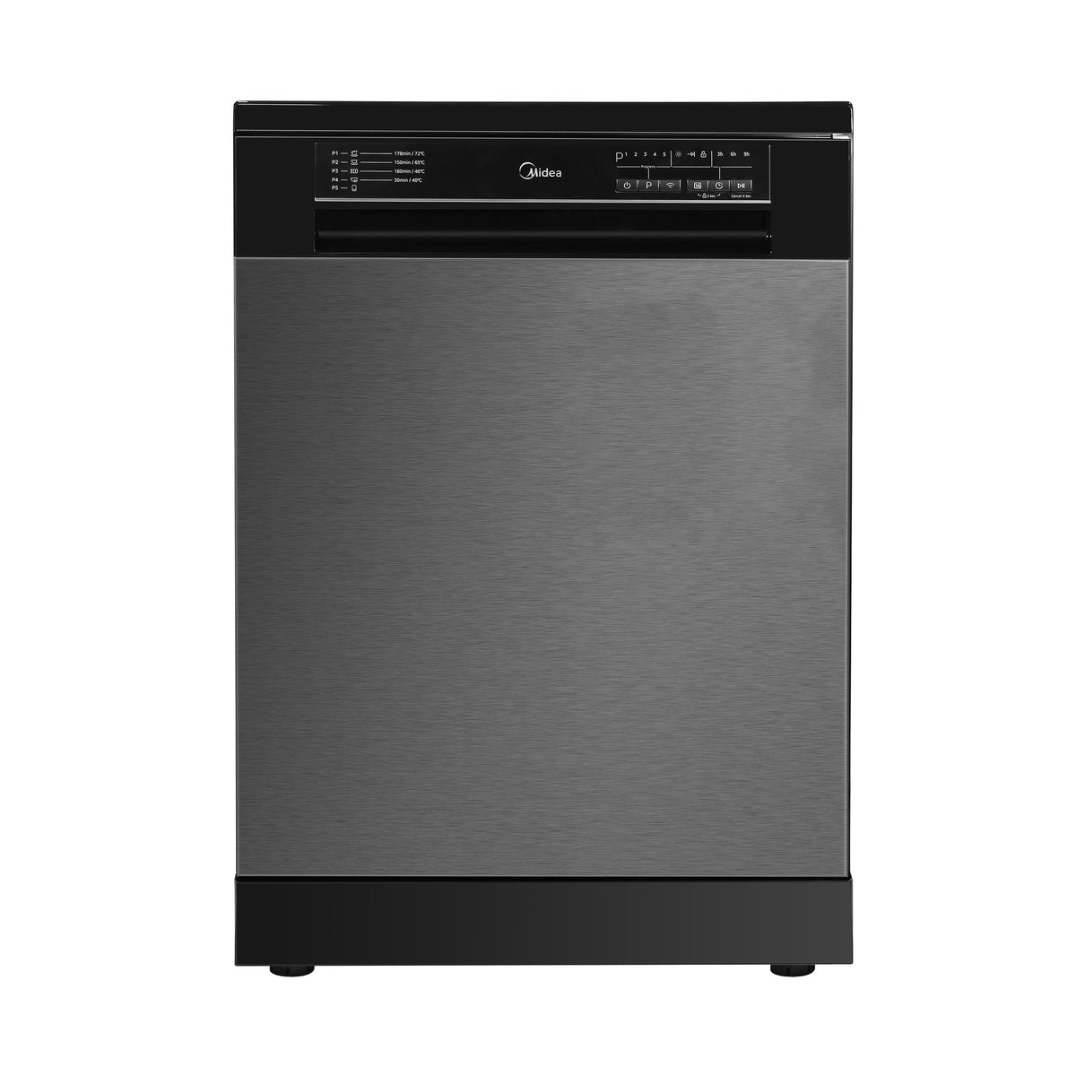 Midea MDWPF1433F 60cm 14 place freestanding dishwasher - Black Stainless Steel - front view