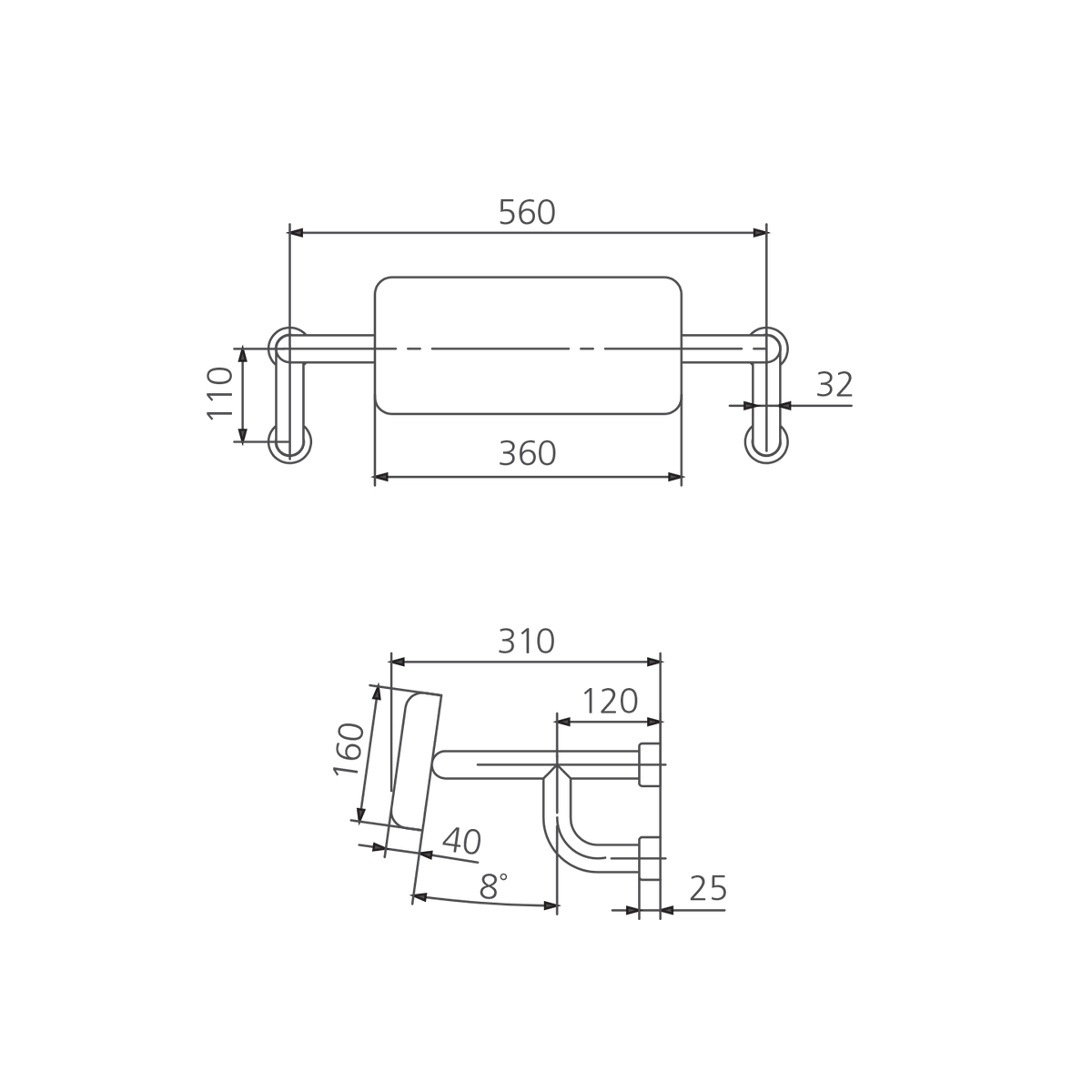 Oliveri ACCBRRC Care Toilet Backrest dimensional drawing