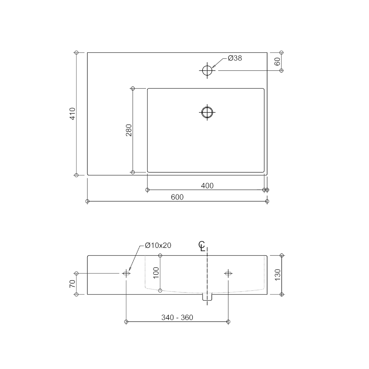 Oliveri Munich MU005WH wall-hung basin dimensions