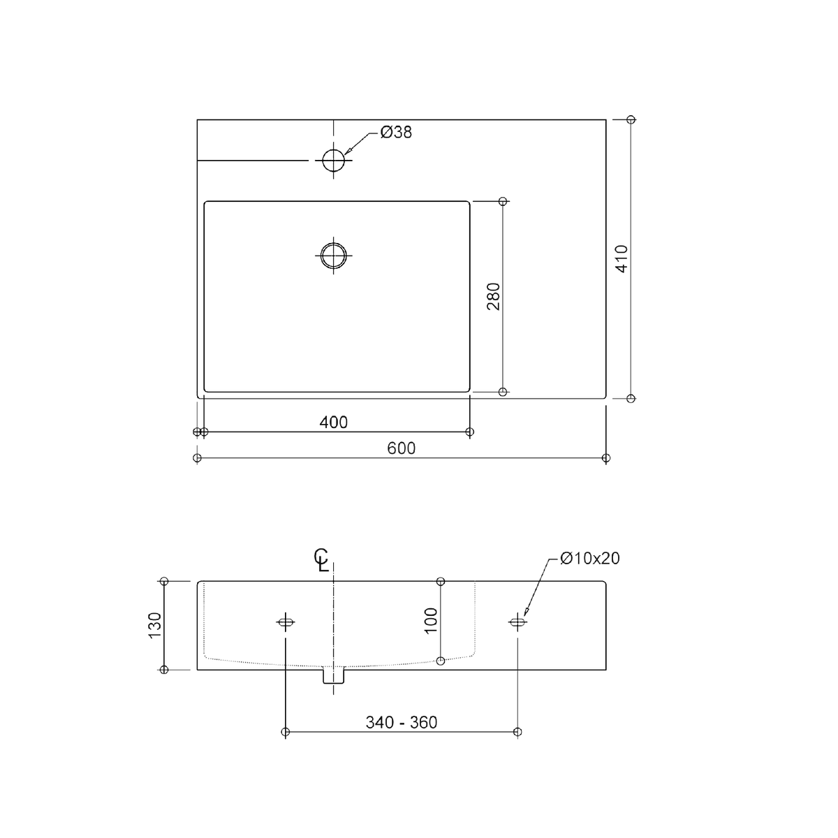Oliveri Munich MU006WH wall-hung basin dimensions