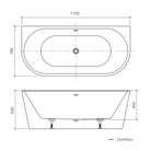 Oliveri Naples NA1700BTW-OF back-to-wall bath dimensions