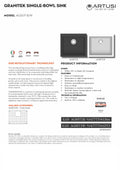 Artusi AGS571 57cm Wide Single Bowl Sink