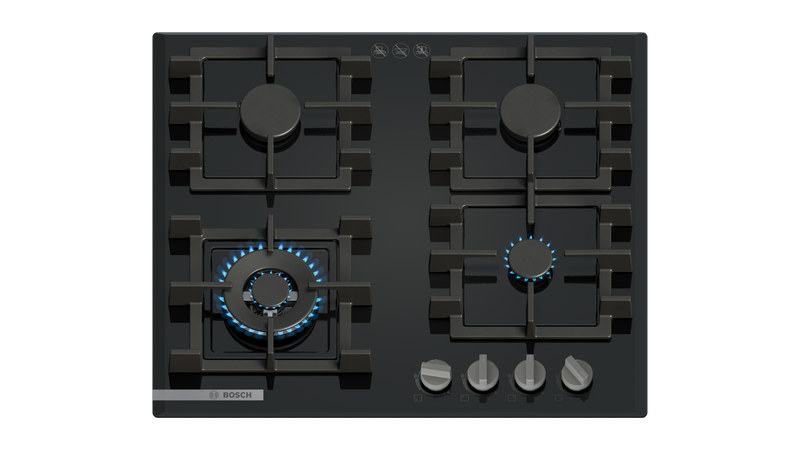 Bosch PNK6B6K40A Series 6 Black Glass 60cm Wide Gas Cooktop
