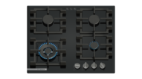 Bosch PNK6B6K40A Series 6 Black Glass 60cm Wide Gas Cooktop