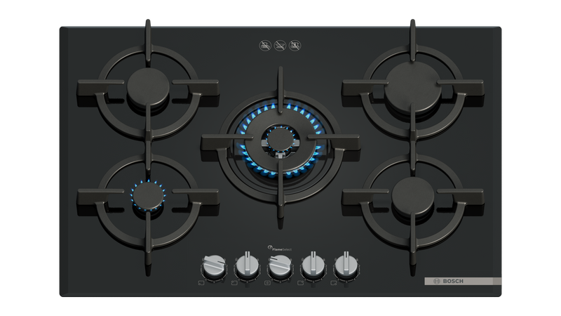 Bosch PPQ7A6I10A Series 6 Black Glass 75cm Wide Gas Cooktop