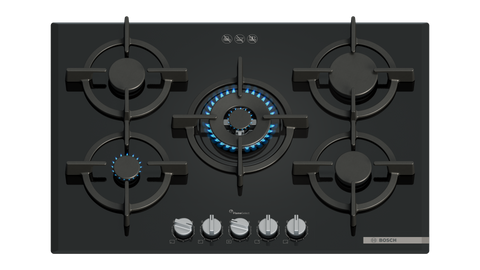 Bosch PPQ7A6I10A Series 6 Black Glass 75cm Wide Gas Cooktop