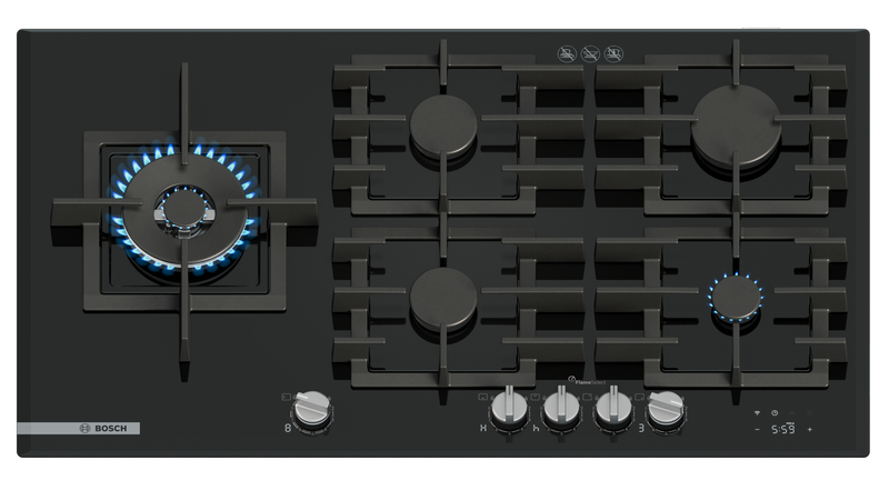 Bosch PRS9A6H40A Series 8 Black Glass 90cm Wide Gas Cooktop