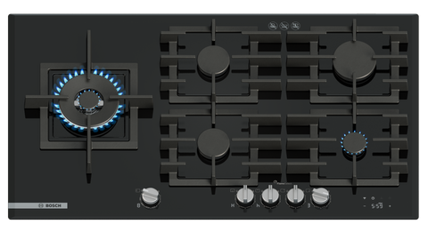 Bosch PRS9A6H40A Series 8 Black Glass 90cm Wide Gas Cooktop