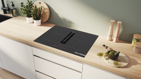 Bosch PVQ711H26E Series 6 Black Glass 71cm Wide Cooktop With Integrated Ventilation