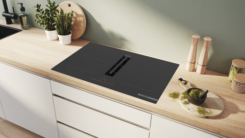 Bosch PVQ811H26E Series 6 Black Glass 80cm Wide Cooktop With Integrated Ventilation