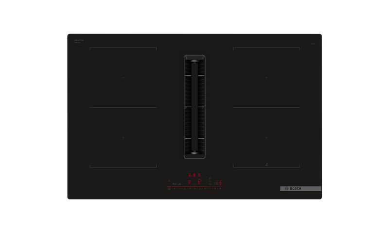 Bosch PVQ811H26E Series 6 Black Glass 80cm Wide Cooktop With Integrated Ventilation