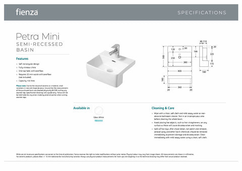 Fienza RB5050 Petra Mini Semi-Recessed Basin