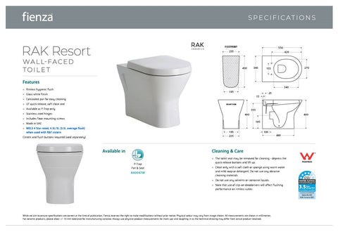 Rak Ceramics 840047W Resort Wall-Faced Toilet Suite