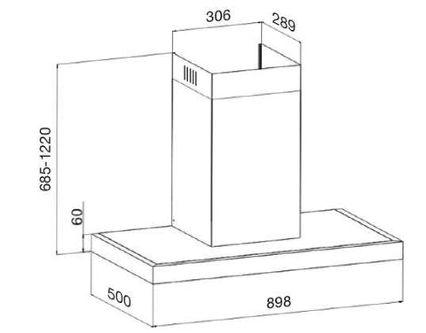 Kleenmaid RHSCK92 90cm wide Black Glass & Stainless Steel Wall Mounted Canopy Rangehood