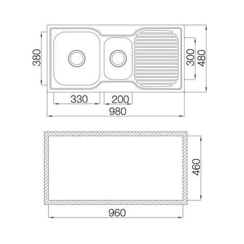 Innova SF365L 980mm Wide 1 & 1/2 Bowl Stainless Steel Sink with Drainer