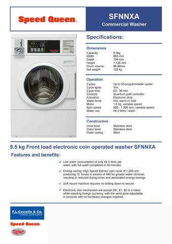 Speed Queen SFNNXA Commercial Vended Quantum Front Loader Washing Machine