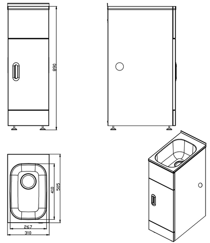 Unique YH-247L Yakka 19 Litre Metal Tub & Cabinet