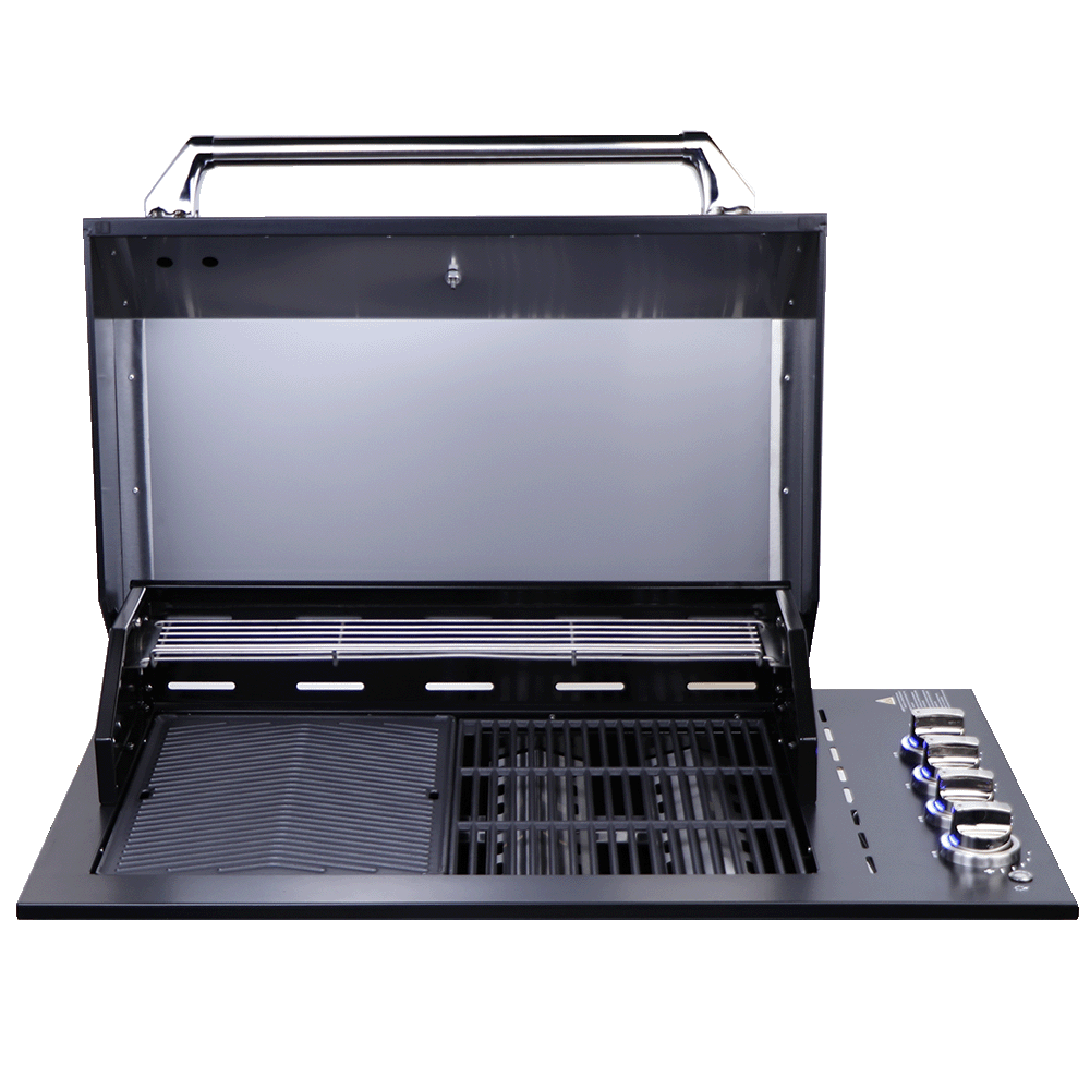 Smart 4000DG-SL-BLK drop-in gas BBQ in black with open and flat grill plates