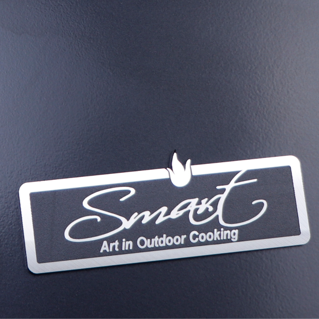 Smart 4000DG-SL-BLK drop-in gas BBQ black Smart brand badge close-up