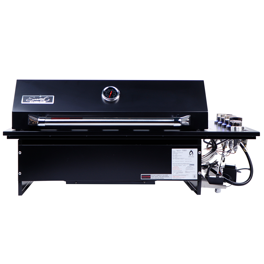 Smart 4000DG-SL-BLK drop-in gas BBQ in black front view with hood closed