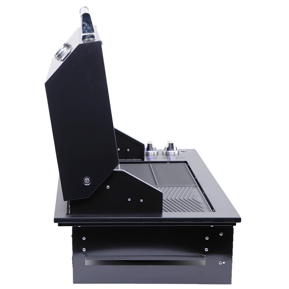 Smart 4000DG-SL-BLK drop-in gas BBQ in black side view with hood open