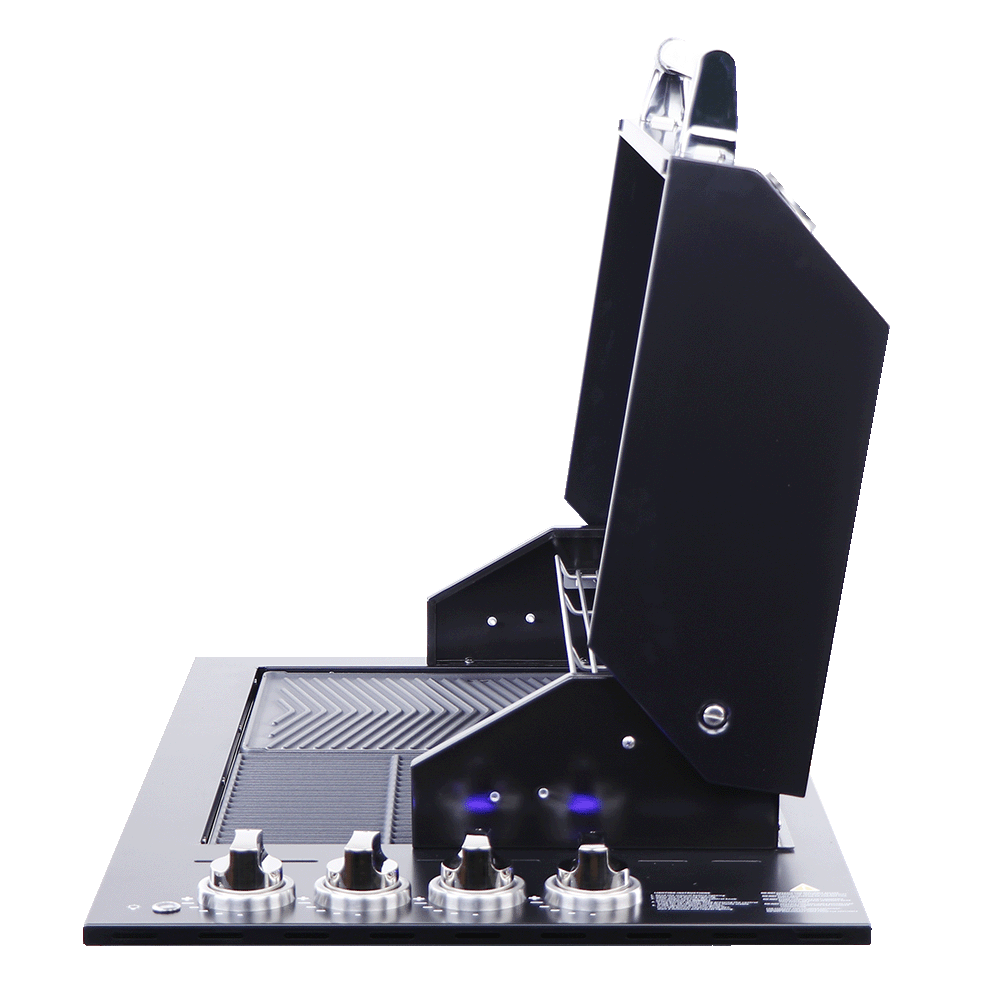 Smart 4000DG-SL-BLK drop-in gas BBQ in black side angle with hood fully open