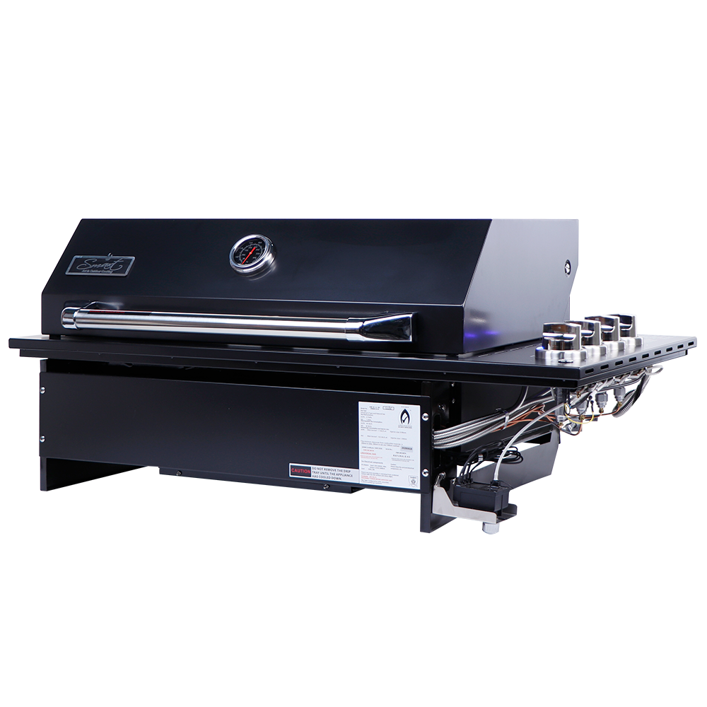Smart 4000DG-SL-BLK drop-in gas BBQ in black front angle with control knobs