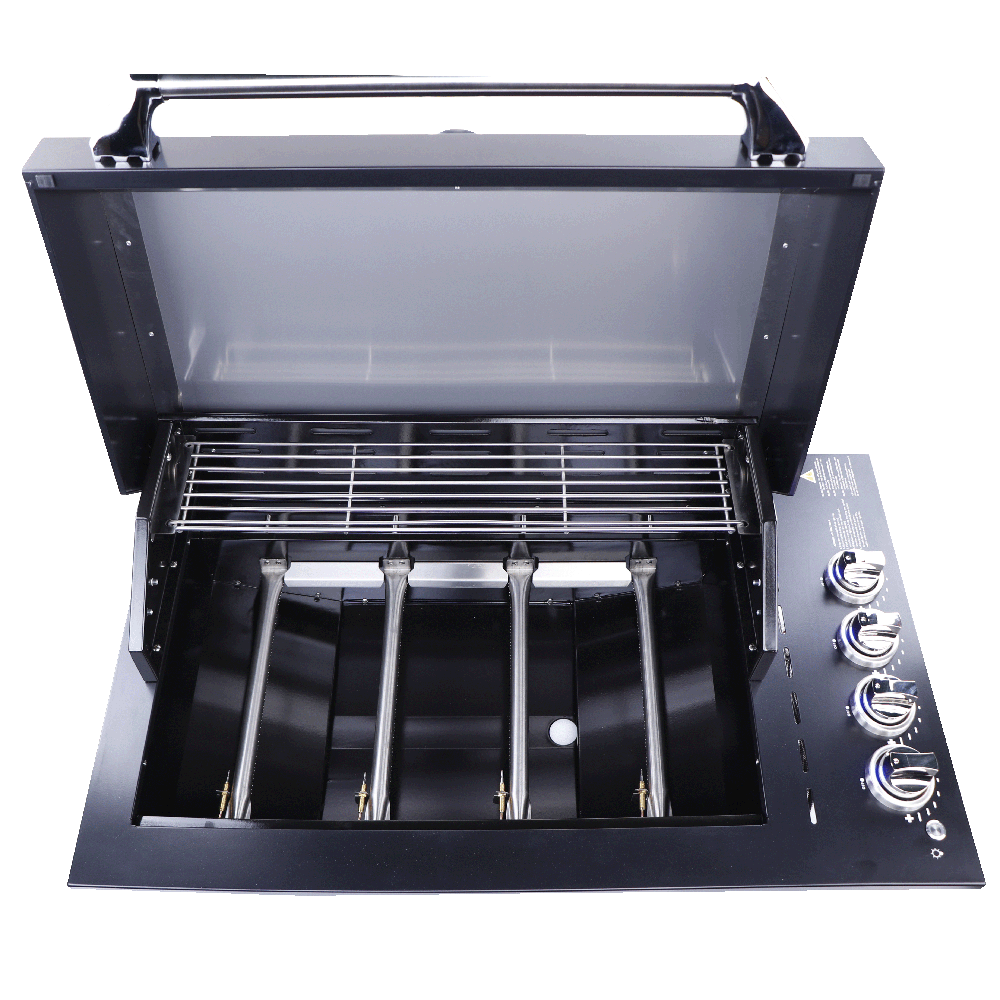 Smart 4000DG-SL-BLK drop-in gas BBQ in black with grill plates removed showing tube burners