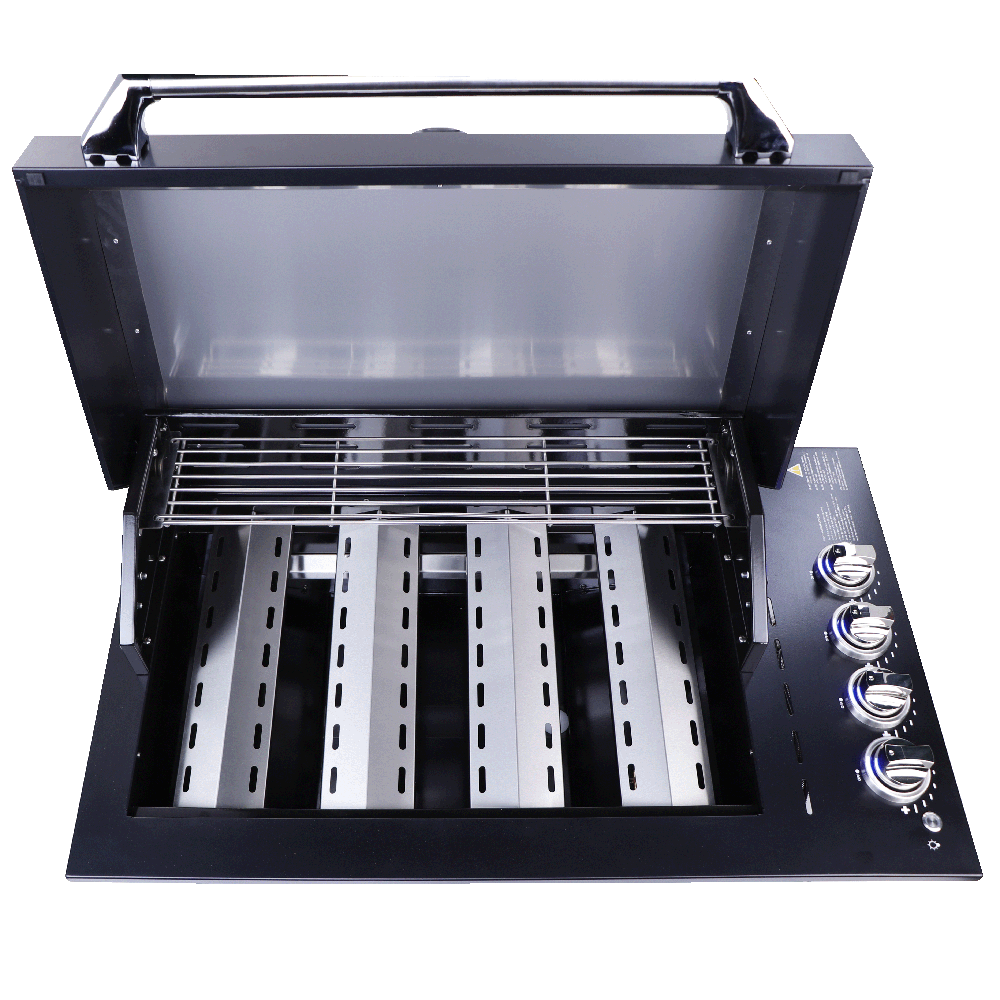 Smart 4000DG-SL-BLK drop-in gas BBQ in black with flame tamers over burners