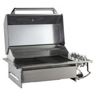 Smart 4000DG-SL-SS drop-in gas BBQ with hood open showing cast iron plates