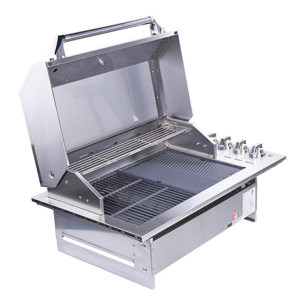 Smart 4000DG-SL-SS drop-in gas BBQ front left angle with hood open