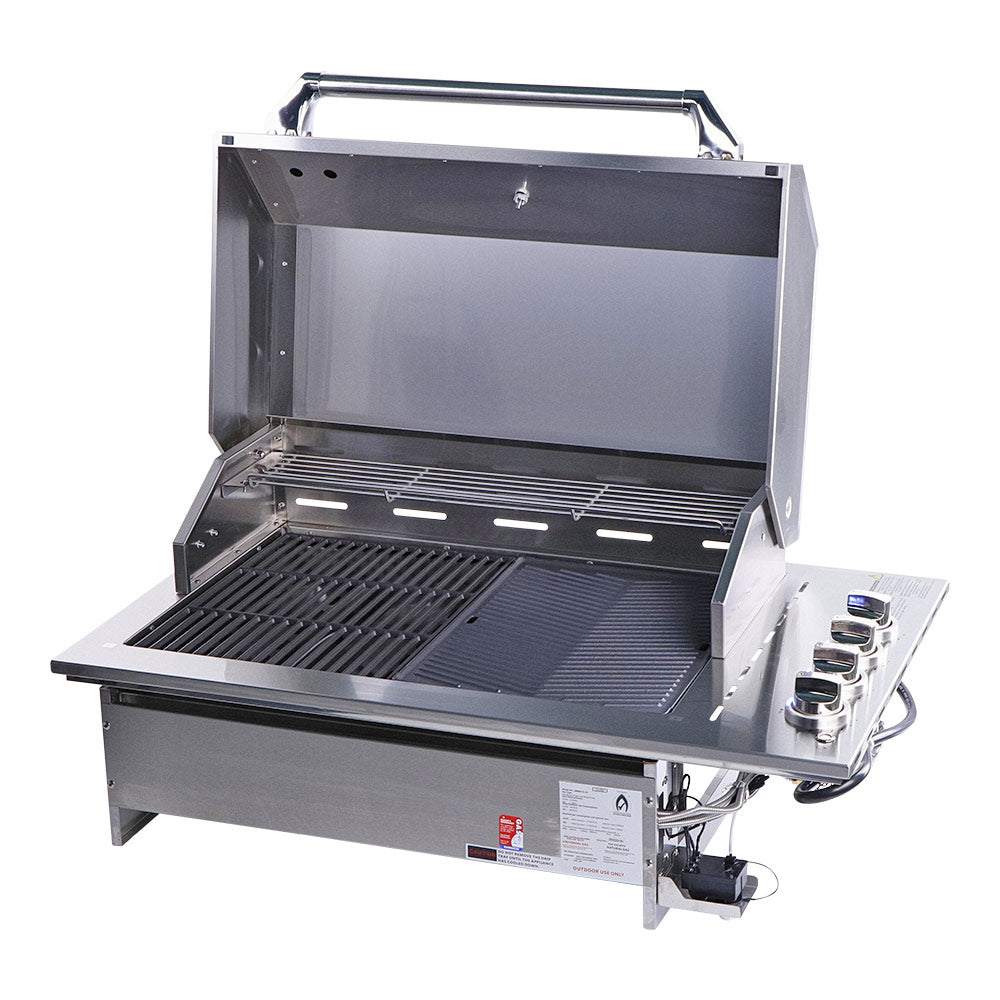 Smart 4000DG-SL-SS drop-in gas BBQ front right angle with hood open